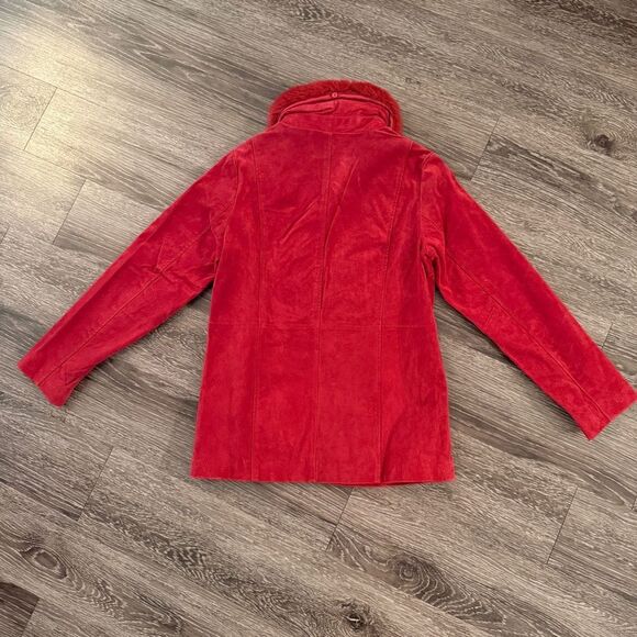 Centigrade Leather Red Faux Fur Collar Leather Zip Up Jacket - Picture 9 of 9